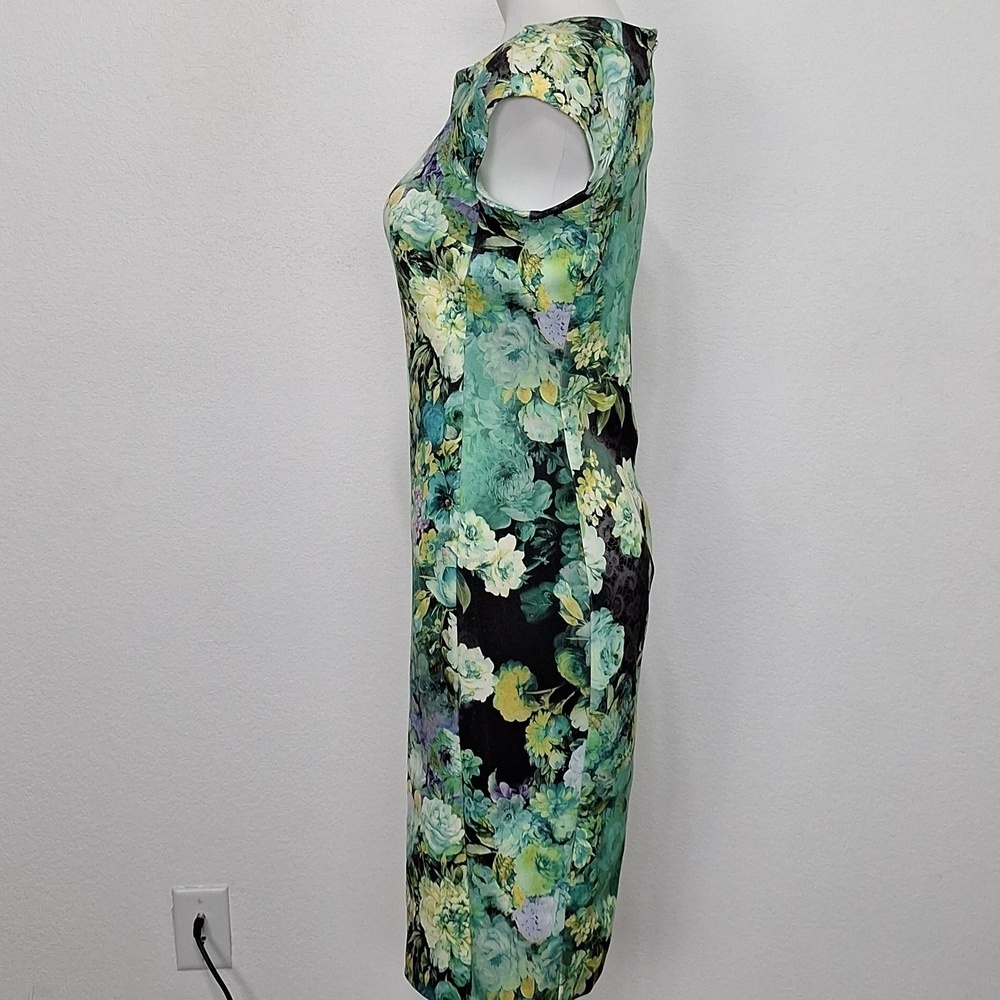 Beige by ECI Black Teal Tropical Multicolor Floral Maximalism Sheath Dress Sz. 4 - Picture 5 of 13